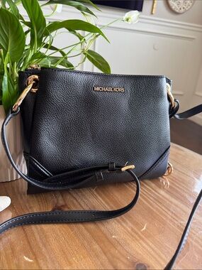 Michael Kors Black Pebbled Leather Crossbody with Gold Hardware